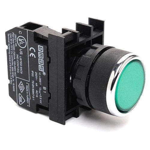 Round Green Push Button - B100DY - 22mm Diameter - 1 NO