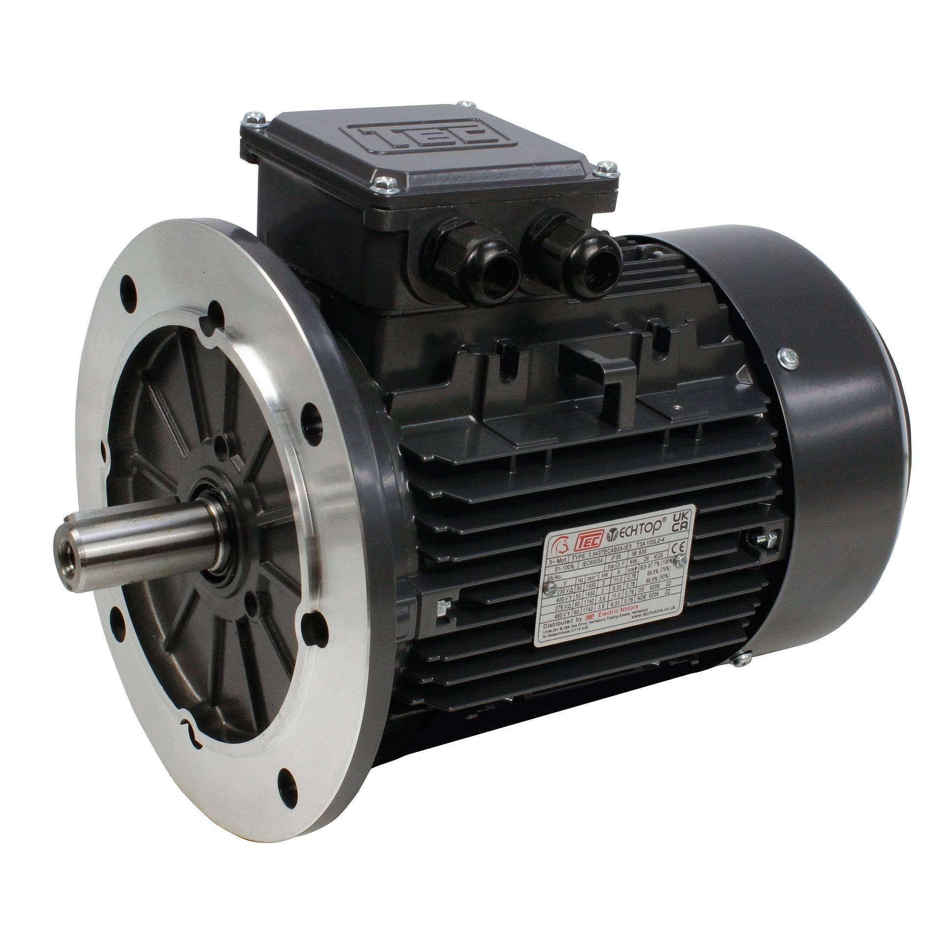 Python B5 Motor 1.5kW Motor 4P 230V-415V IE3 90 Frame - Aluminium - TEC - B5 | ACDC Drives