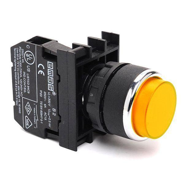 Extended Yellow Push Button - B102HS - 22mm - 1 NO + 1 NC