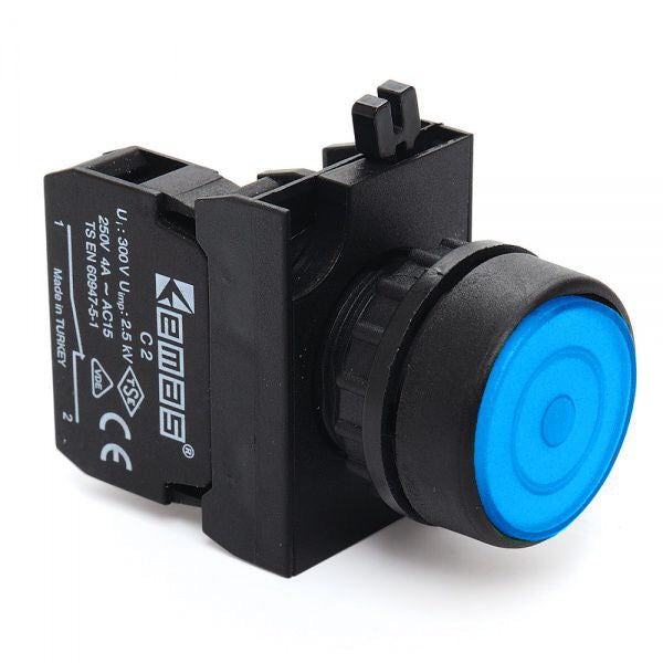 Round Blue Push Button (Stay Put) - CP100FM IP65 - 1 NO