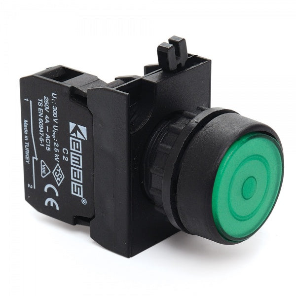 Round Green Push Button (Stay Put) - CP200FY IP65 - 1 NC