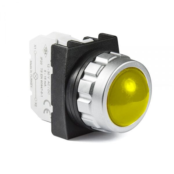 EMAS Yellow Pilot Light - 30mm - IP50 - H080XS - 12-30V AC-DC