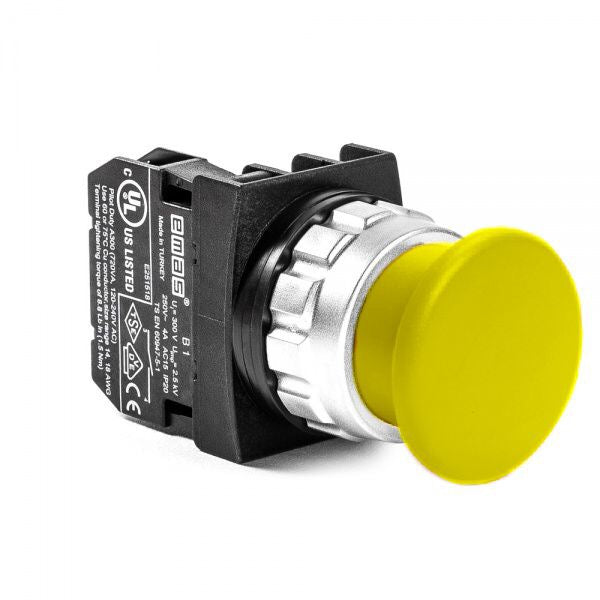 Yellow Mushroom Metal Button - H200MS - IP50 - 1 NC