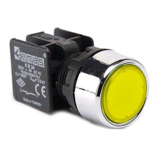 Metal Yellow Push Button - KB14DS - IP40 - 1 NO + 1 NC